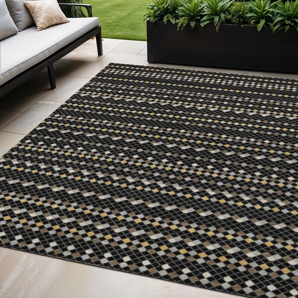 Homeroots 5' X 8' Black And Taupe Striped Washable Indoor Outdoor Area Rug 610517 - main