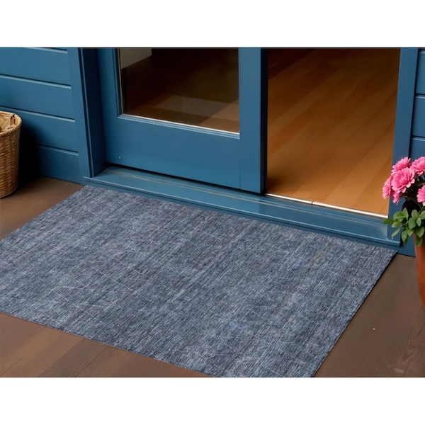 Homeroots 3' X 5' Navy Blue And Ivory Geometric Washable Indoor Outdoor Area Rug 605590 - main