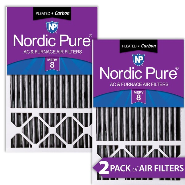 Nordic Pure 16x25x5 Plus Carbon Pleated Air Filter, High Capacity, MERV 8, 2 PK 16x25x5HPM8C-2 - main