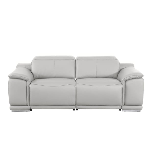 Homeroots 76in Light Gray and Silver Italian Leather Power Reclining Loveseat 720518 - main