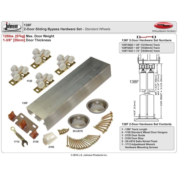 Le Johnson Track Set Bypass Door 60 in L F/ 1-3/8 in 2 Door - 125Lbs 138F602D - main