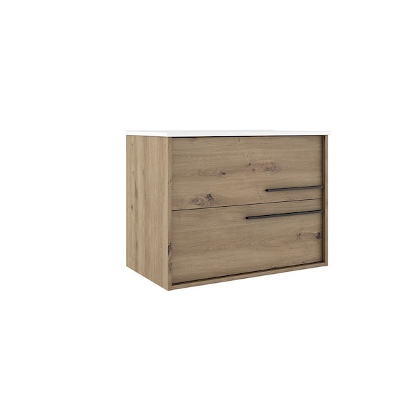 Homeroots 32" Natural Wood Floating Bathroom Vanity With White Sink And Two Drawers 624098 - main