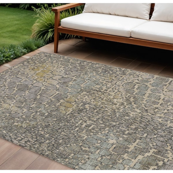 Homeroots 8' X 10' Ivory Gray And Black Abstract Washable Indoor Outdoor Area Rug 596821 - main