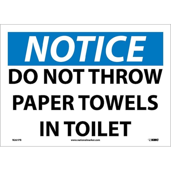 Nmc Notice Do Not Throw Paper Towels In Toilet Sign, N261PB N261PB - main