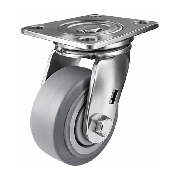 Hyw Products Heavy Duty Caster 4in x 2in Non-Marking Rubber Wheel Stainless Steel - Swivel (Flat) 40-40S-A1-INF(FLAT)(STS) - main