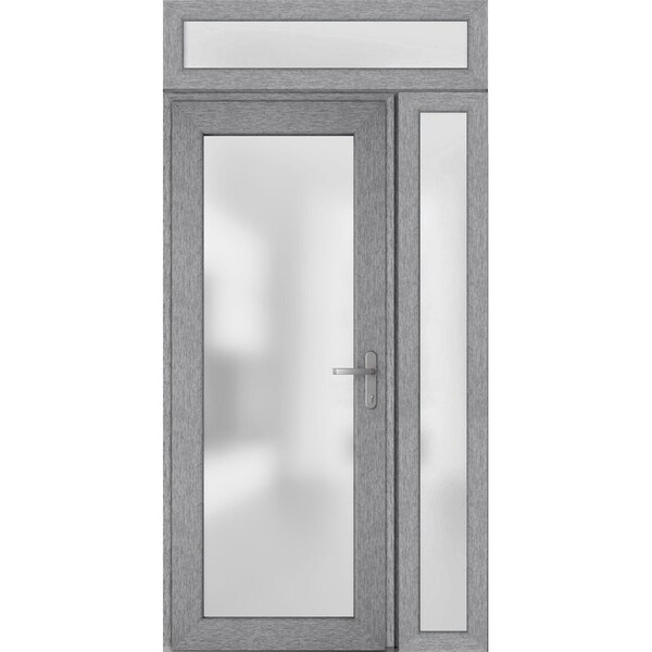 Vdomdoors Front Exterior Prehung FiberGlass Door Frosted Glass / Manux 8102 Grey Ash / Sidelight and Transom MANUX8102EXD-SS-W36+12 x H80+14-LH - main