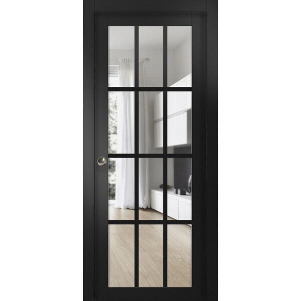 Sartodoors Sliding French Pocket Door with, Felicia 3355 Matte Black with Clear Glass, Kit Trims Rail Hardwar FELICIA3355PD-BLK-4284 - main