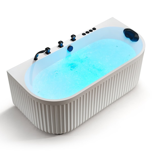 Anzzi Stone Belle 67 in. Flatbottom Freestanding Whirlpool and Air Bathtub, Center Drain and Faucet FT-AZ514WH-BK - main