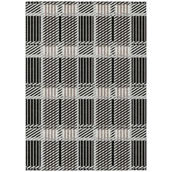 Homeroots 5' X 8' Black Gray And Brown Plaid Washable Indoor Outdoor Area Rug 597542 - main