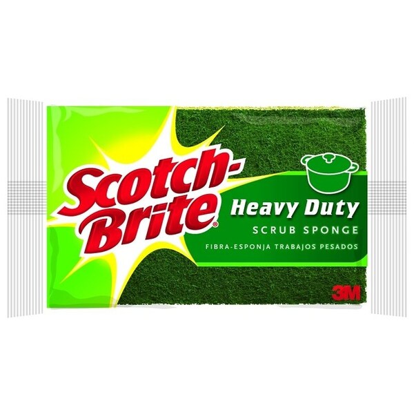 Scotch-Brite Scrub Sponge, 4-1/2 in L, 2.7 in W, 0.6 in Thick, Cellulose/Synthetic Fiber, Green/Yellow 425 - main