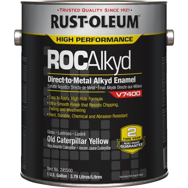 Rust-Oleum Interior/Exterior Paint, High Gloss, Oil Base, Yellow (Old Caterpillar), 1 gal 245500 - main