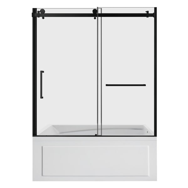 Kingston Brass 60" Acrylic Anti-Skid Alcove Right-Hand Drain Tub with Left Sliding Tub Door, White/Matte Black KVTAM6032R22B0 - main
