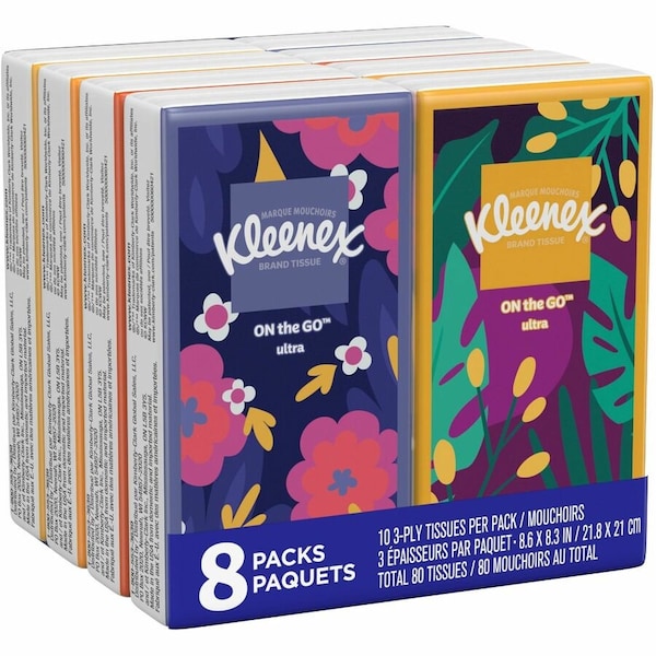 Kleenex Facial Tissues, Soft Pack, On-The-Go, 80 Sheets/Pack, 3 Ply, 8 PK 46651 - main