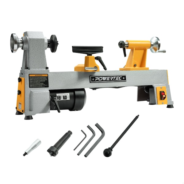 Powertec 10in x 18in Benchtop Mini Wood Lathe - 1/2HP, 5-Speed Cast Iron Lathe with MT2 Taper LT1018 - main