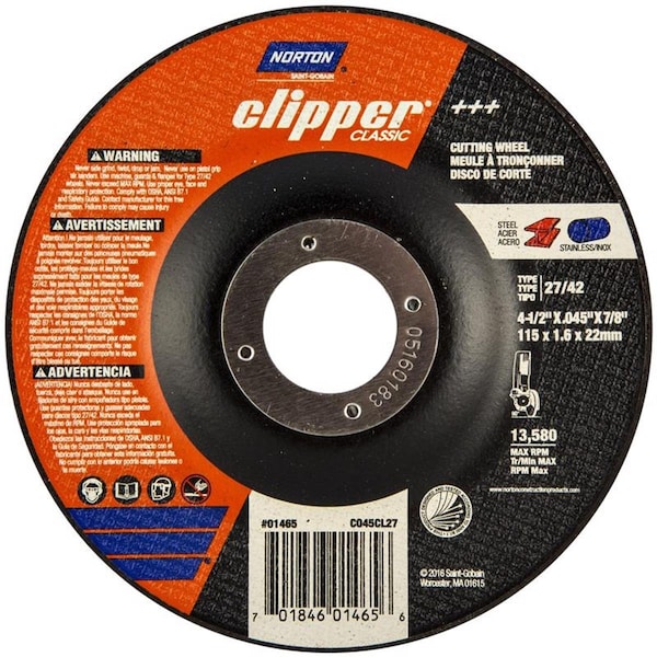 Norton Co 4.5 x 0.87 in. Aluminum Oxide Classic Cut Off Wheel 2027308 - main