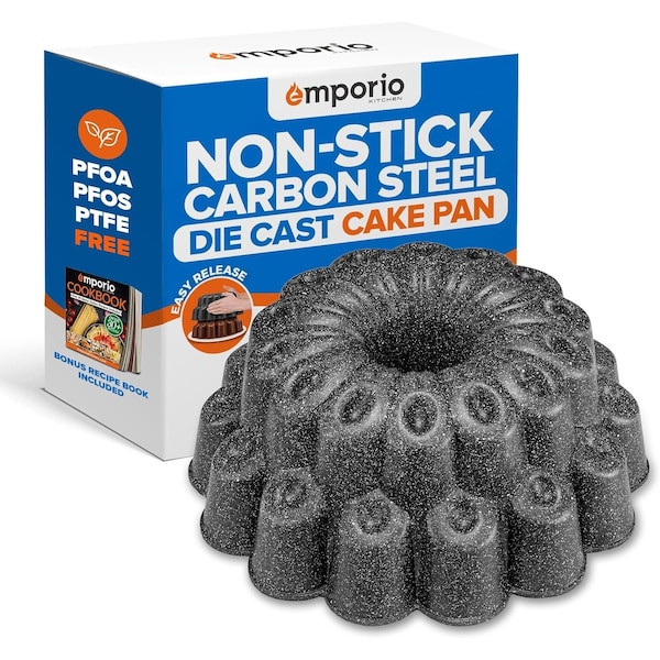 Emporio Kitchen Baking Pan Two-Layered Nonstick Gray Marble Coating Al. Fluted Cake Pans Oven Safe Up To 450 DegF EMPKBTP118 - main