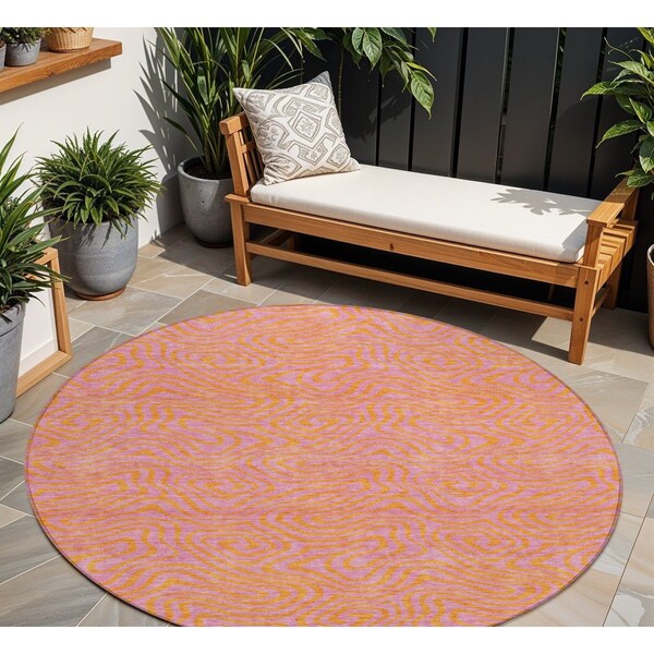 Homeroots 8' Pink And Copper Round Abstract Washable Indoor Outdoor Area Rug 599828 - main