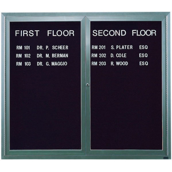Aarco Illuminated Enclosed Letter Board Directory w/ Clear Satin Anodized Al Frame, 48''Hx60''W 2 Doors ADC4860I - main