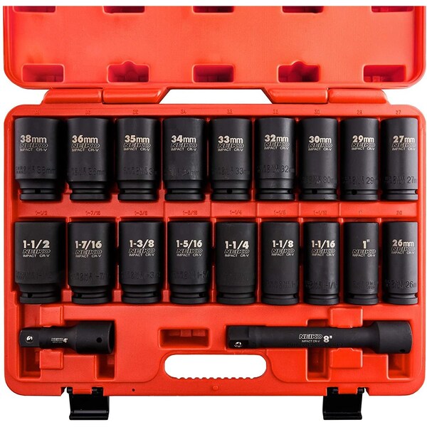 Neiko 0.75 in Dr. Impact Socket Set, SAE and Metric 02347A - main
