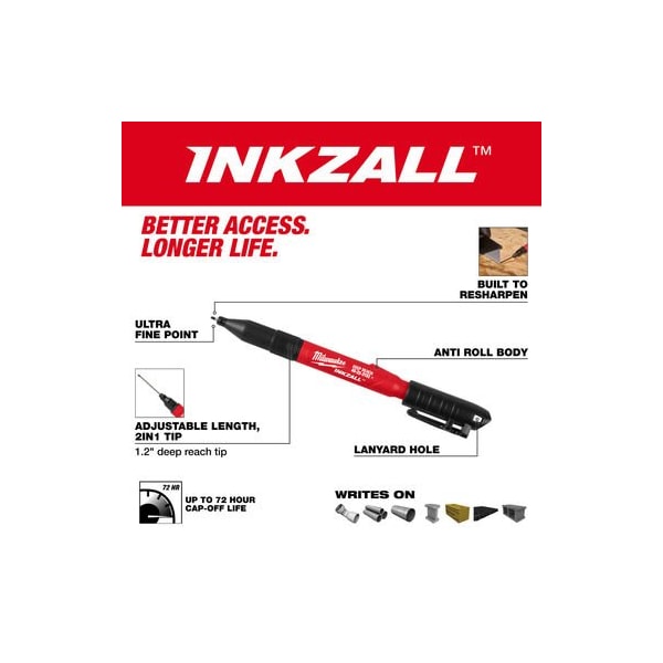 Milwaukee Hand Trucks INKZALL 2 IN 1 Deep Reach Ultra Fine Point Black Jobsite Marker, 4PK 48-22-3152-4 - main