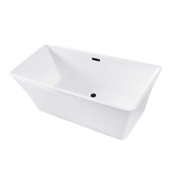 Kingston Brass 67" Acrylic Rectangular Double Ended Freestanding Tub with Drain, Glossy White/Matte Black VTSQ672923C410 - main