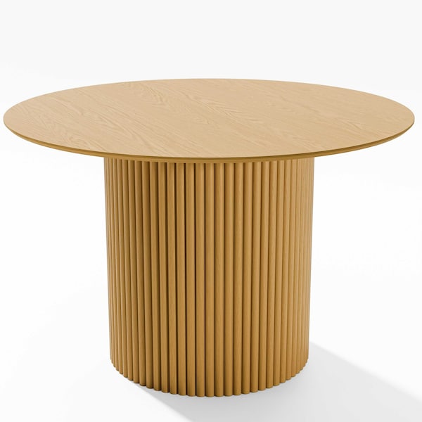 Homeroots 46" Brown Solid Wood Pedestal Base Round Top Dining Table 720972 - main