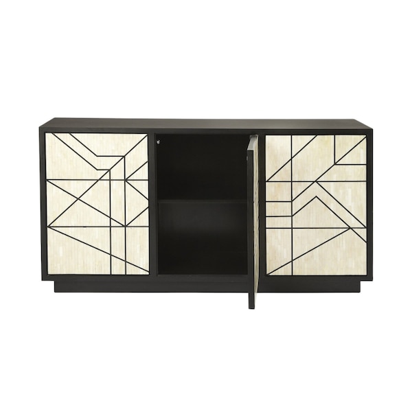 Homeroots 59in Natural and Black Sideboard with Three Doors 389757 - main