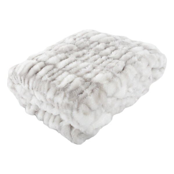 Lavish Home Oversized Ruched Faux Fur Blanket 60x80-Inch Jacquard Faux Fur Queen Throw for Sofas and Beds, Gray HT-THROW1-GRY - main