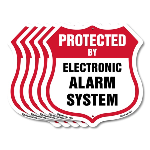 Signmission Security Alarm Shield Sign Protected By, 12 inch X 12 inch, Aluminum Metal Sign, 5PK SHI-A-5Pack-12-460 - main