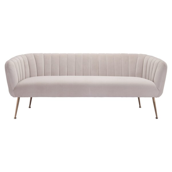 Homeroots 70" Beige Velvet Sofa With Gold Legs 385936 - main