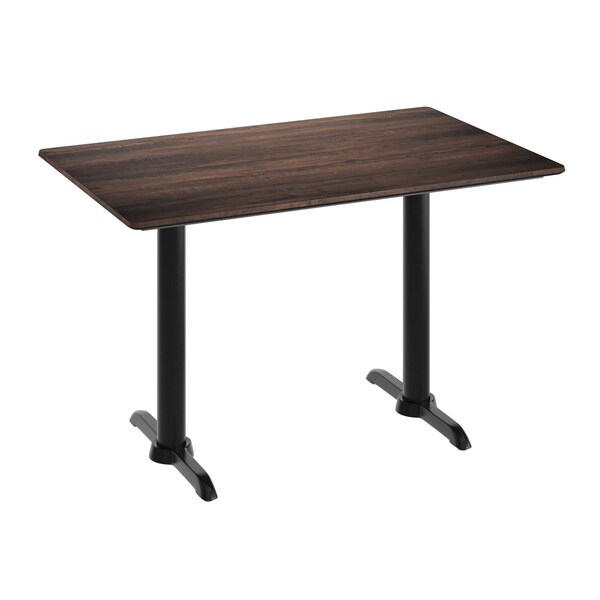 Flash Furniture 48" x 30" Tabletop, Seamless Surface Technology, Dark Brown and 5" x 22" Black Table Height T-Bases ST-REC3048-WBR-T0522-GG - main