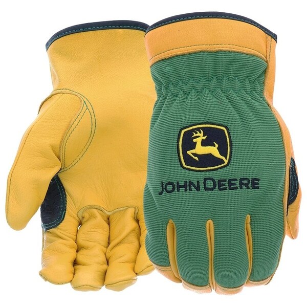 John Deere Gloves, Men's, 2XL, Keystone Thumb, Shirred Elastic Cuff, Spandex Back, GreenYellow JD00008-2XL - main
