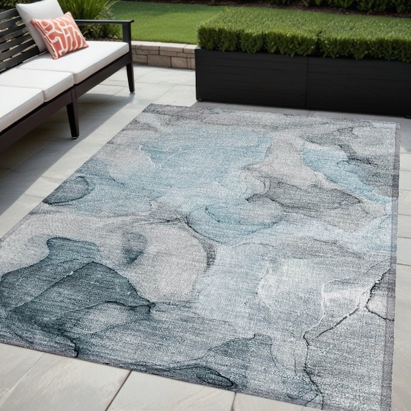 Homeroots 5' X 8' Teal Abstract Washable Non Skid Indoor Outdoor Area Rug 559536 - main