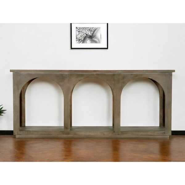Homeroots 77" Brown Solid Wood Distressed Console Table With Arch Detailing 604539 - main