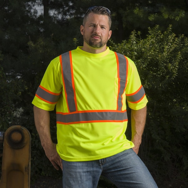 Game Workwear T-Shirt, 100% Spun Birdseye Polyester Microfiber, Hi Vis Lime, M 275R - main