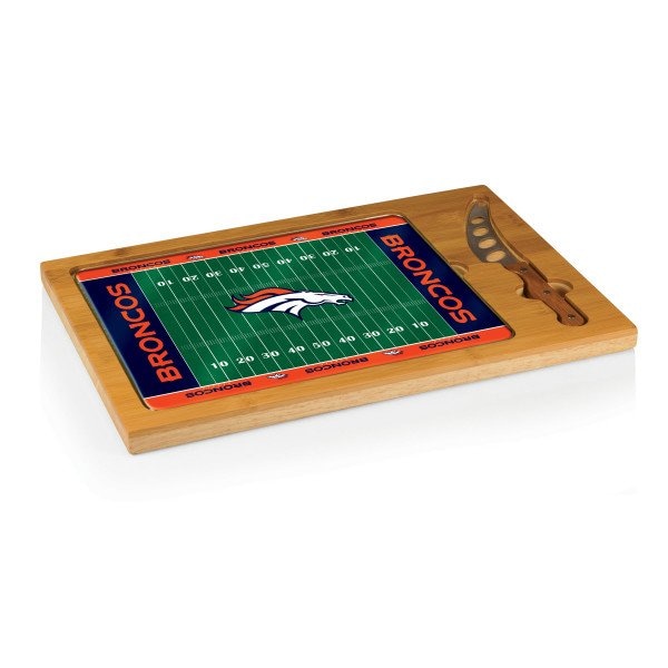 Picnic Time Family Of Brands NFL Denver Broncos - Football Field - Icon Glass Top Cutting Board & Knife Set 910-00-505-104-2 - main
