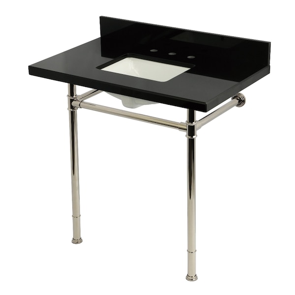 Kingston Brass 36-Inch Black Granite Console Sink with Stainless Steel Legs, 8-Inch, 3-Hole KVPK36227K8SQ6 - main