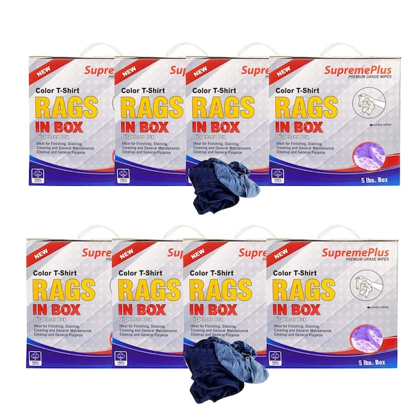 Supremeplus New Color Knit T-Shirt Cleaning Rags, 5 lbs. Compressed Boxes- Pack of 8, 8PK SP-7820 - main