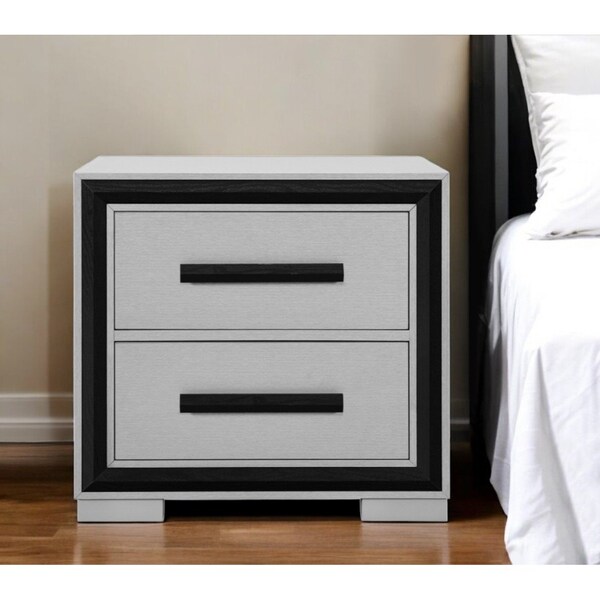 Homeroots 25" Gray and Black Two Drawer Wood Nightstand 564665 - main