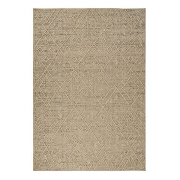 Homeroots 7' X 10' Beige and Brown Geometric Distressed Indoor Outdoor Area Rug 559076 - main