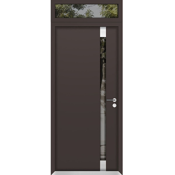 Vdomdoors Aluminum Door Cynex 6777 Brown Entry Steel Metal Modern Painted W36xH80+14 Left Inswing CYNEX6777EXD-BRW-W36xH80+14-LH-I - main
