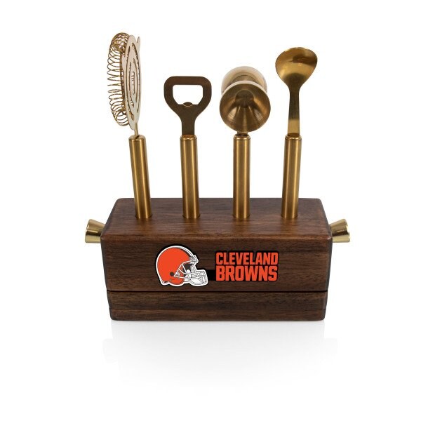 Picnic Time Family Of Brands NFL Cleveland Browns Sidecar 5-Piece Bar Tool Set, (Acacia Wood) 672-05-508-087-2 - main