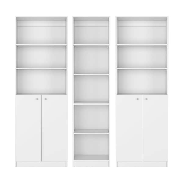 Homeroots Set of Three White Wood Five Tier Modular Bookcase with Four Doors, 3PK 546621 - main