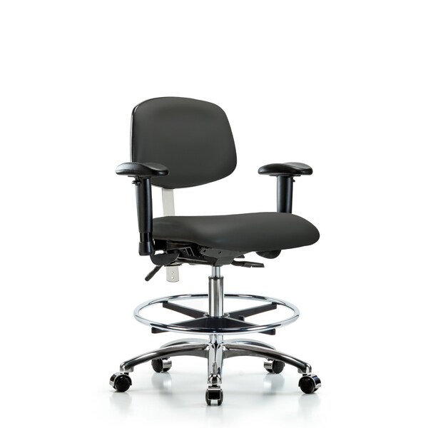 Blue Ridge Ergonomics Med Bench Chair, Vinyl, CF, Cast, Gry, CL100, 6-Way Adjustable, 22" to 29" Height, Charcoal BR-NCR-VMBCH-CR-T1-A1-CF-CC-8605 - main