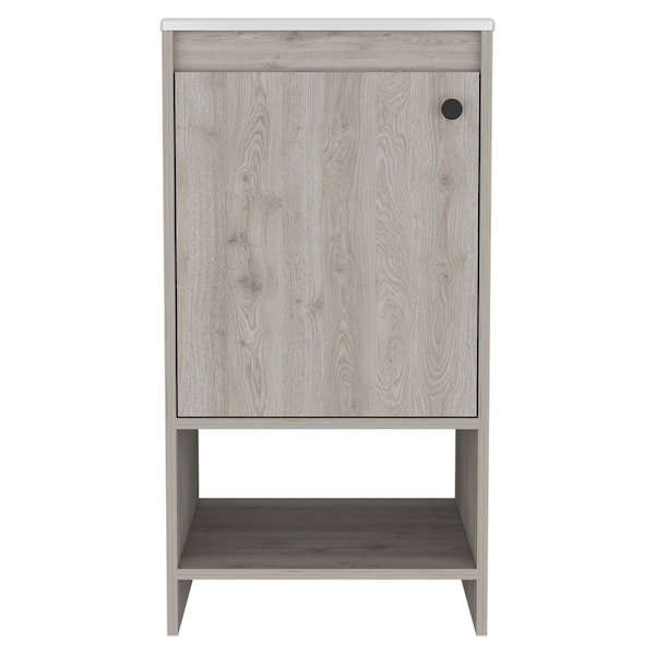 Homeroots 18" Light Gray Wood Freestanding Bathroom Vanity With White Sink 543625 - main