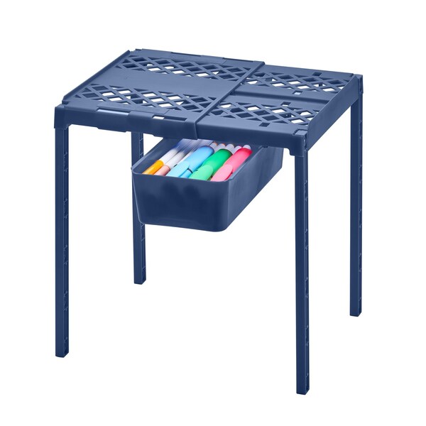 Lockermate Adjust-A-Shelf Locker Shelf & Organizer, Extends to Fit Your Locker, Includes Storage Drawer 5025-NVY - main