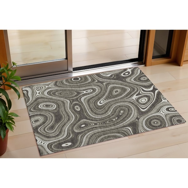 Homeroots 3' X 5' Gray And Ivory Geometric Washable Indoor Outdoor Area Rug 631383 - main