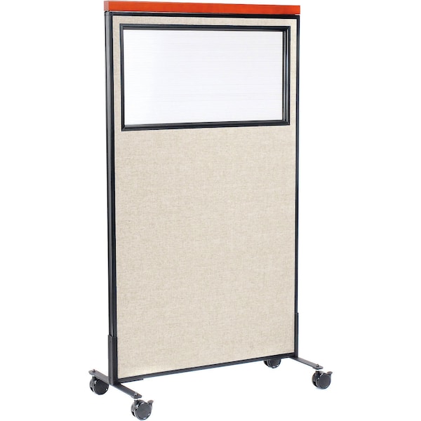Global Industrial Interion Mobile Deluxe Office Partition Panel with Partial Window, 36-1/4"W x 64-1/2"H, Tan 694992MTN - main