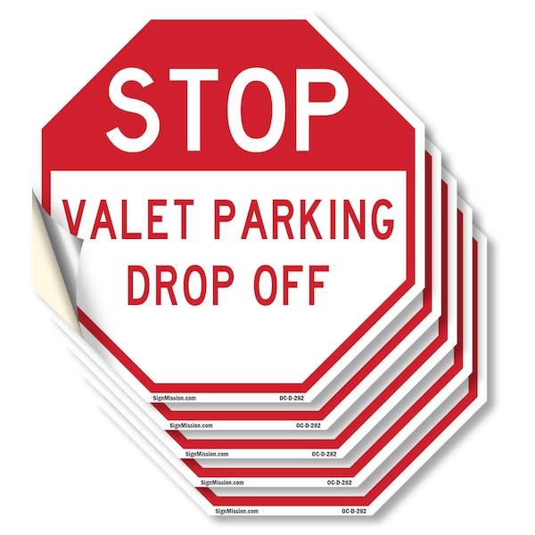 Signmission Stop Valet Parking Drop Off, 4 inch X 4 inch, Vinyl Decal, 5PK OC-D-5PACK-4-282 - main