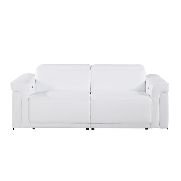 Homeroots 80" White Top Grain Leather Reclining Metal USB Sofa 720382 - main